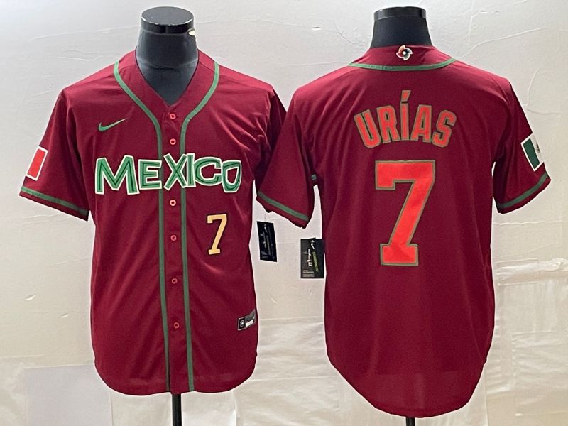 Men 2023 World Cub Mexico 7 Urias Red orange Nike MLB Jersey4
